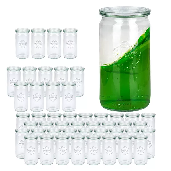 Set van 48 Weckpotten 340 ml cilinderpotten met 48 glazen deksels Set van 48 Weckpotten 340 ml cilinderpotten met 48 glazen deksels