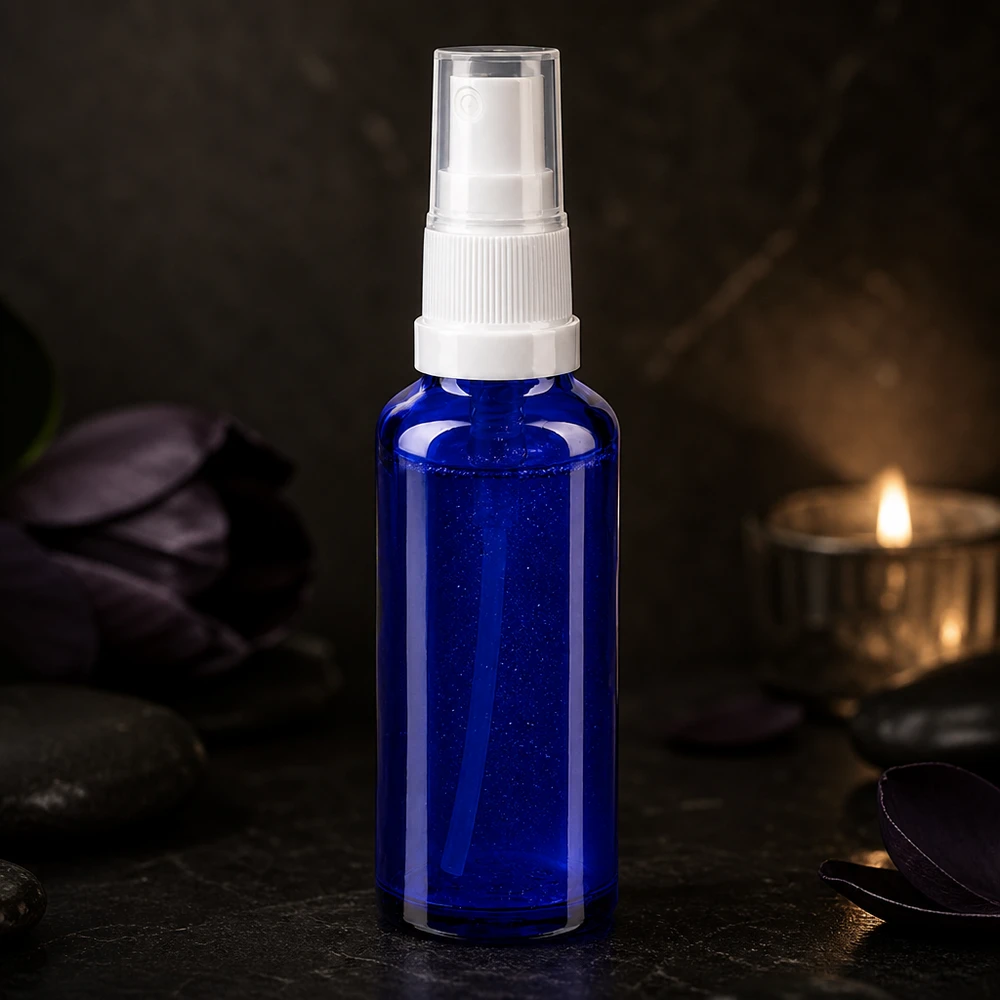 UV-bestendig apothekersglas in blauw, 10 ml, met fijne verstuiver, ideaal voor etherische oliën en serums
