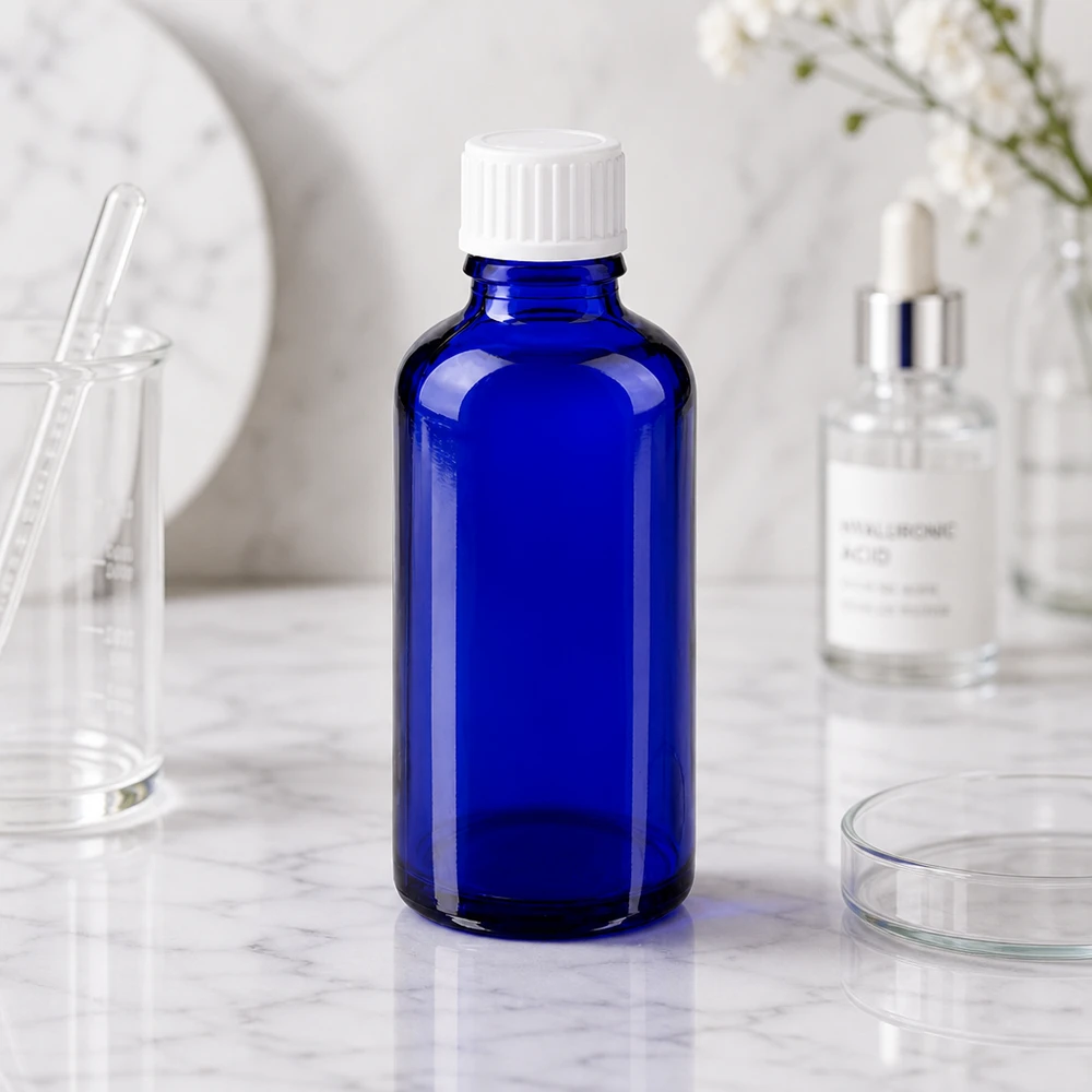Hoogwaardige kobaltblauwe apothekersglasfles van 50 ml met stevig glas met een wanddikte van 3 mm