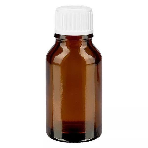 Apothekersflesje bruin 30ml schroefdop. witte bolletjes standaard Apothekersflesje bruin 30ml schroefdop. witte bolletjes standaard