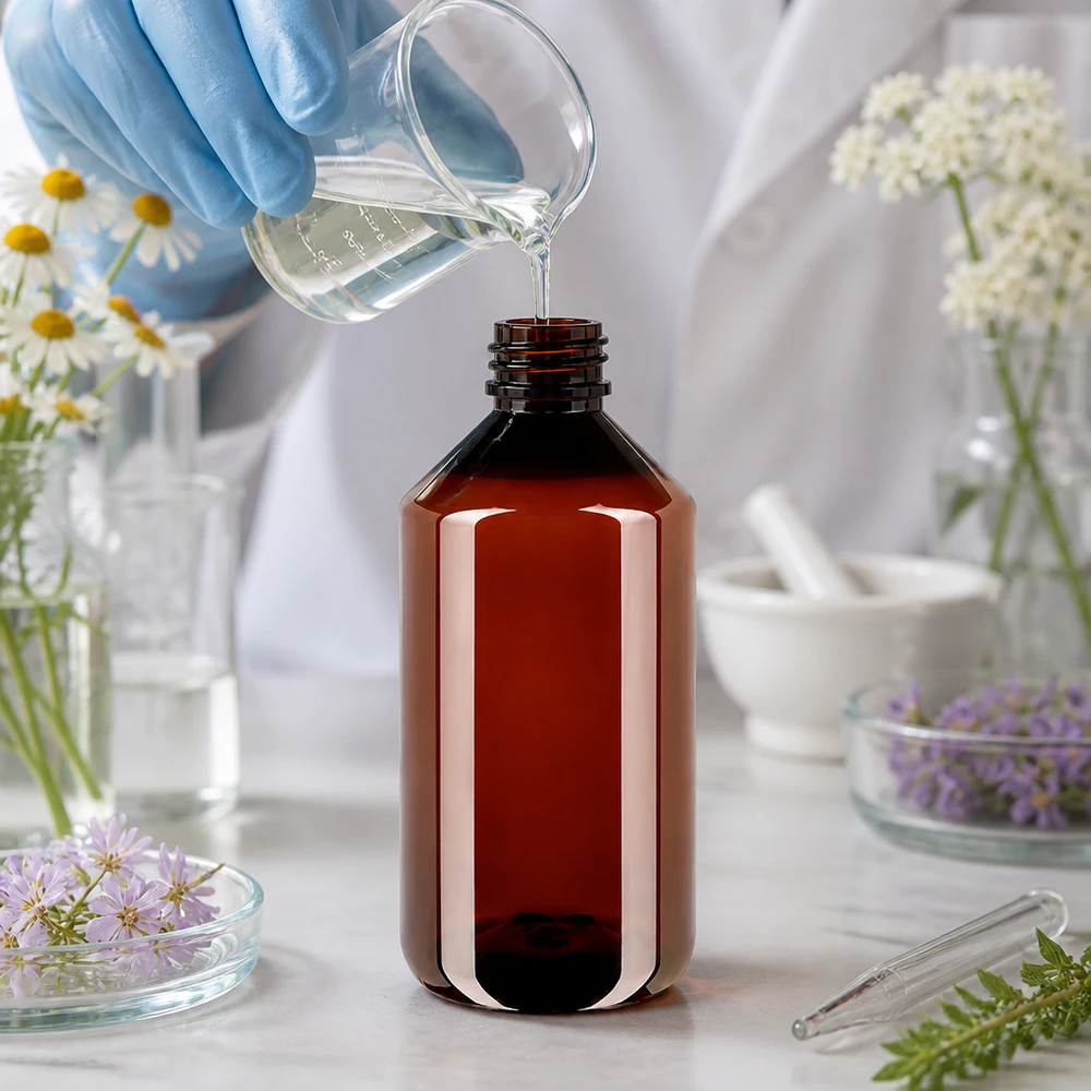 PET fles 750ml met witte verzegelstop Bruine PET-fles met brede hals van 750 ml, geschikt voor etherische oliën en natuurlijke cosmetica