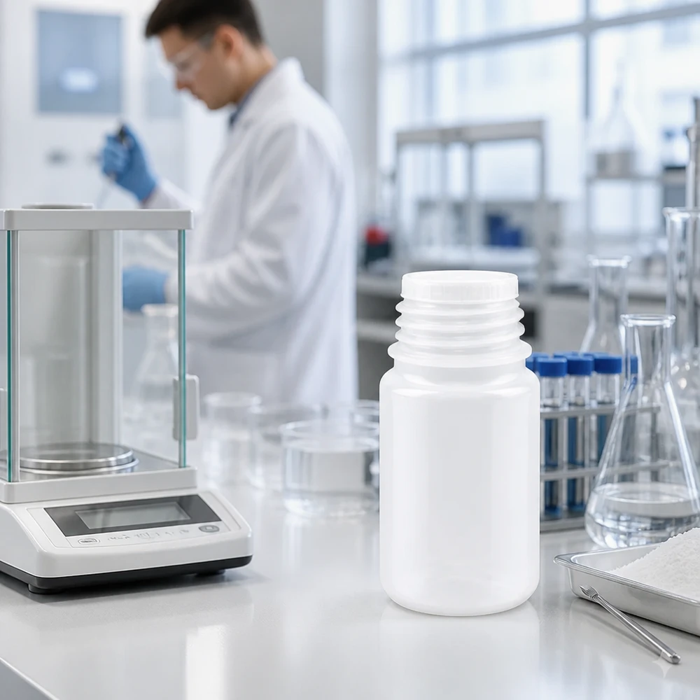 Wijde hals laboratoriumfles 50ml zonder sluiting Laboratoriumfles van 50 ml met brede hals, gemaakt van voedselveilige kunststof, voor poeders en vloeistoffen