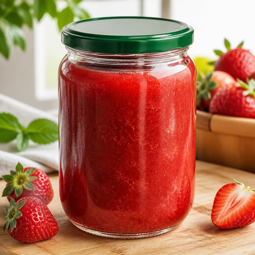 555 ml rond glas + BasicSeal-deksel groen UNiTWIST Ronde inmaakpot UNiTWIST 555 ml met BasicSeal-deksel voor zelfgemaakte vruchtenpasta’s