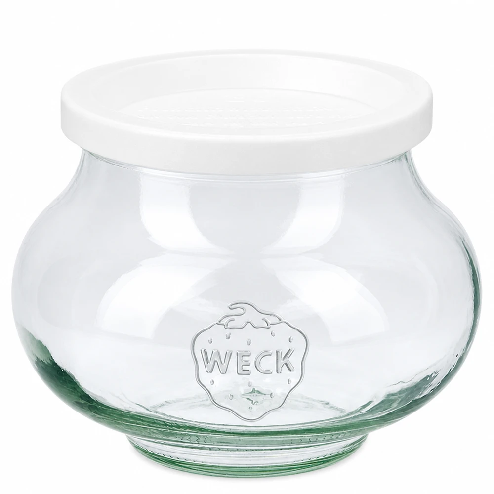 WECK RR80 sierglas van 560 ml met vershouddeksel WECK decoratieve pot 560 ml met wit vershouddeksel RR80 van helder glas met WECK-logo in reliëf