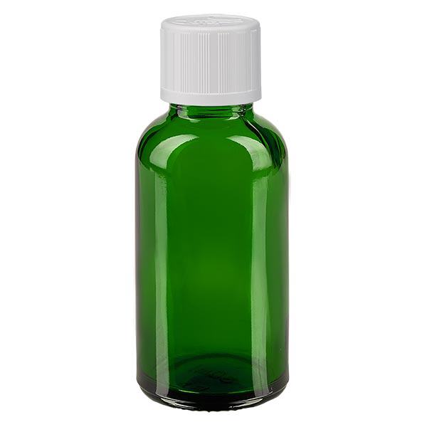 Groenen glazen flessen 30ml met wit druppelsluiting kinderslot St Groenen glazen flessen 30ml met wit druppelsluiting kinderslot St