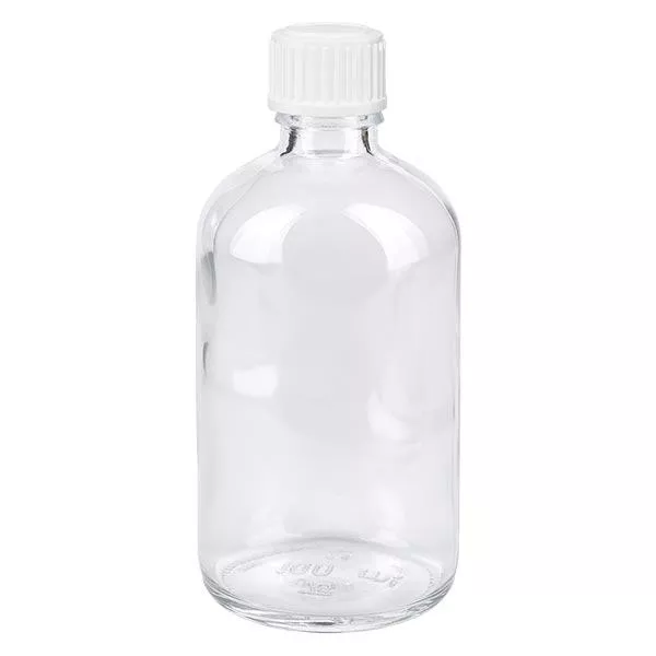 Apothekersfles helder 100 ml schroefsluiting wit Globuli, Standaard Apothekersfles helder 100 ml schroefsluiting wit Globuli, Standaard