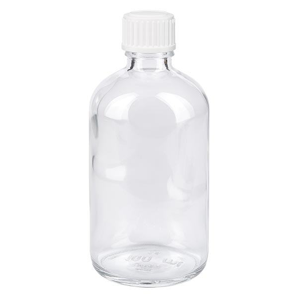 Apothekersfles helder 100 ml schroefsluiting wit Globuli, Standaard Apothekersfles helder 100 ml schroefsluiting wit Globuli, Standaard