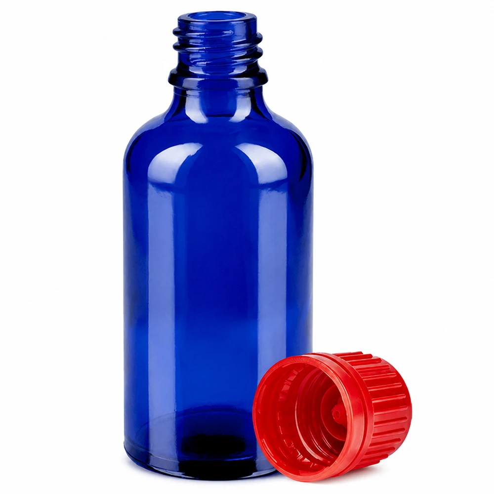 Compacte 50ml fles blauw rood 11mm schroefdraad SV OV BlueLine UT18/50