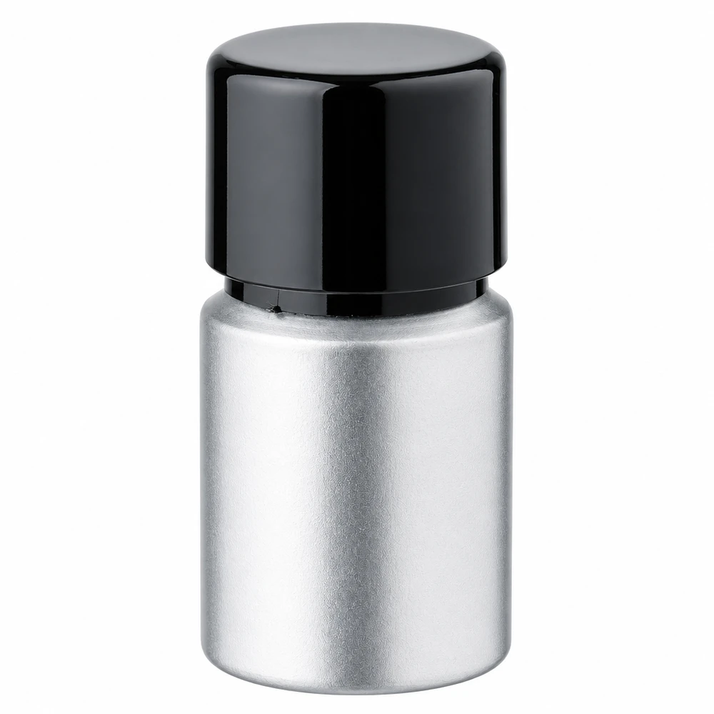 10 ml aluminium fles gebeitst incl. schroefdop zwart met conusafdichting Cilindrische aluminium fles 10ml met schroefdop - slank ontwerp voor elegante productverpakking