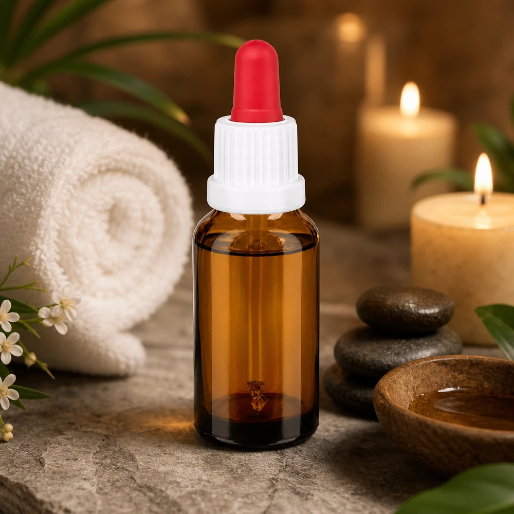 20ml pipetfles wit/rood OV BrownLine UT18/20 Elegant glazen flesje van 20 ml met druppeltop, ideaal voor doe-het-zelfmengsels en huidverzorging
