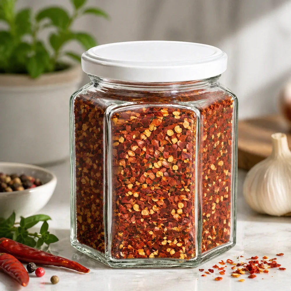 400g zeshoekig honingpotje gevuld met chilikruidenmix toont veelzijdig gebruik voor keukenkruiden