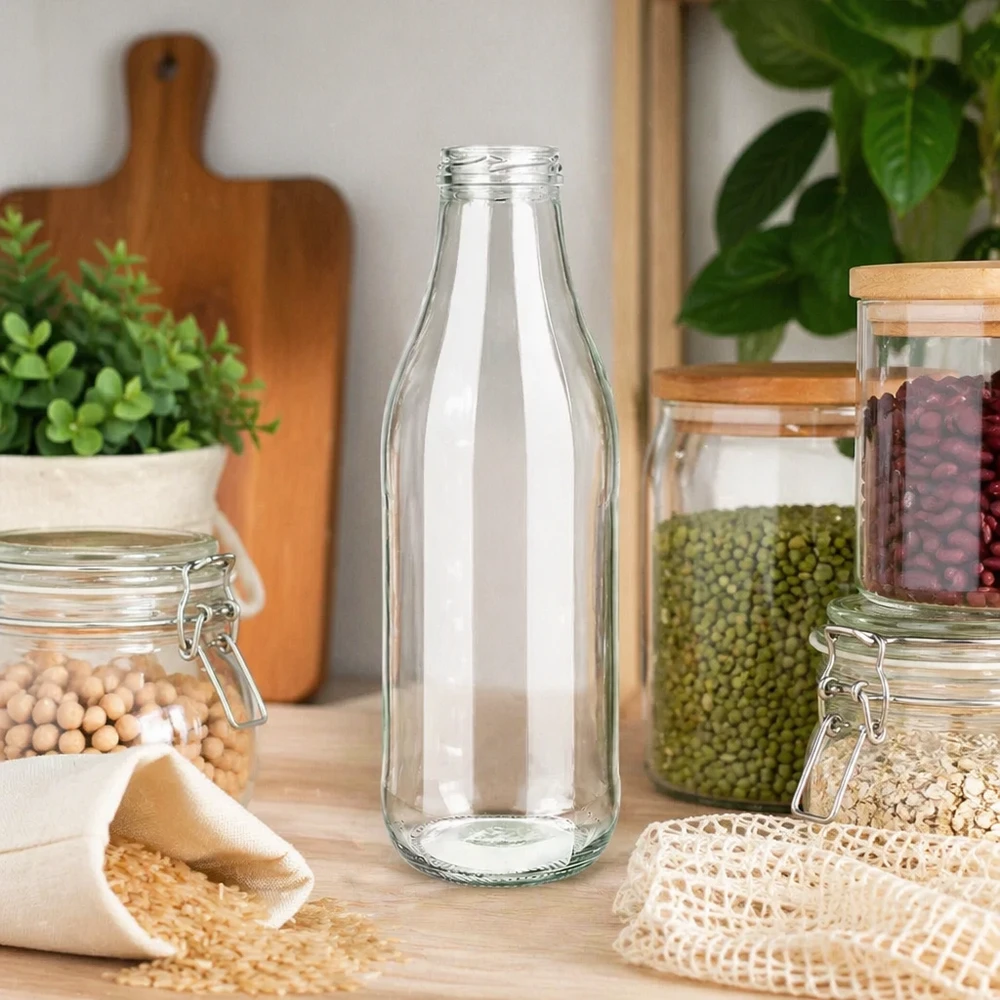 1000ml glazen fles TO48 UNiTWIST in duurzame zero waste keuken met voorraadpotten en peulvruchten
