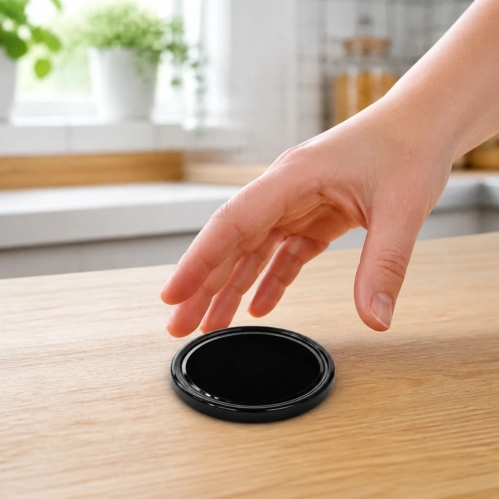 Glanzend zwarte UNiTWIST BasicSeal Twist-Off-deksel TO70 70 mm op een natuurlijke houten ondergrond