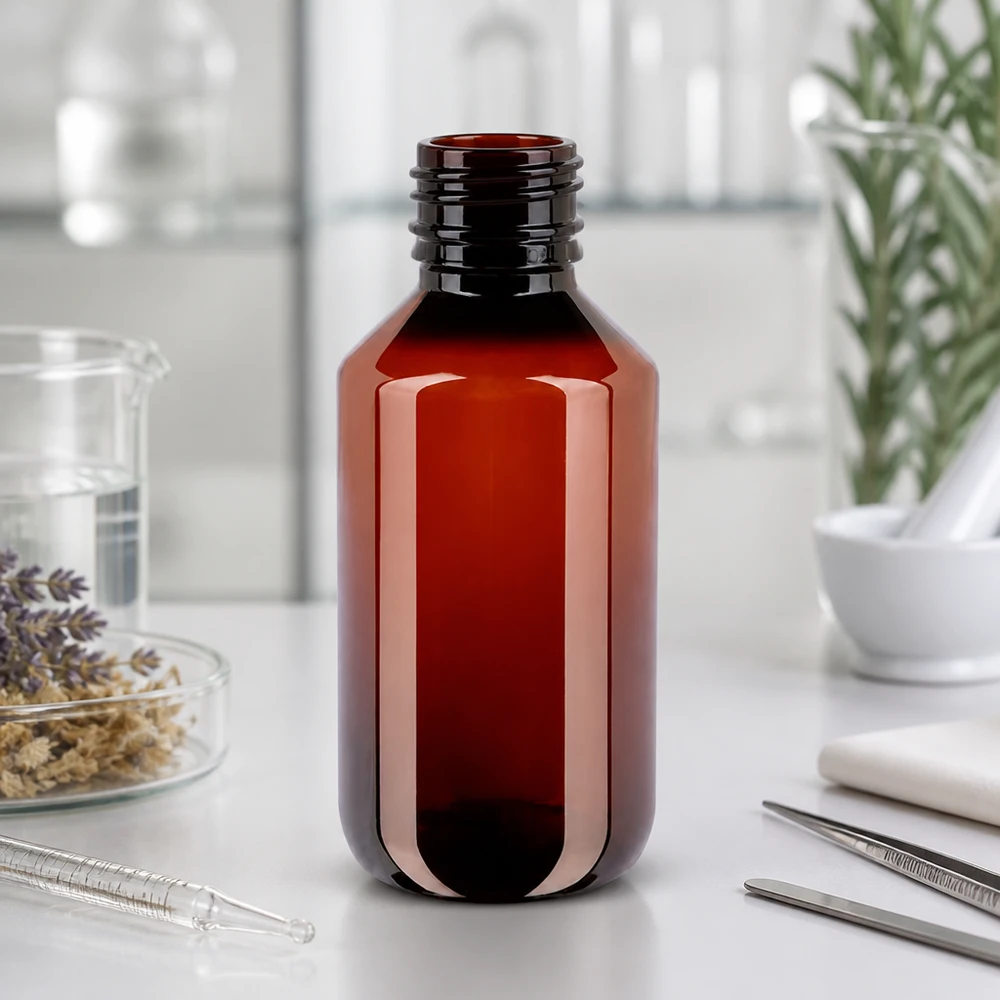 PET-fles 200ml met bruine dop Standaard PET Rundflasche 200ml in Dunkelbraun mit UV-Schutz für lichtempfindliche Flüssigkeiten