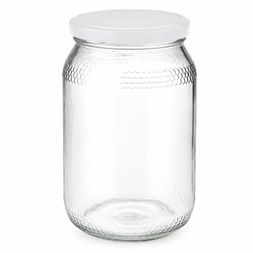 Honingpot 900ml met wit BasicSeal deksel UNiTWIST dop transparant Bijenteeltbenodigdheden Honingverpakking