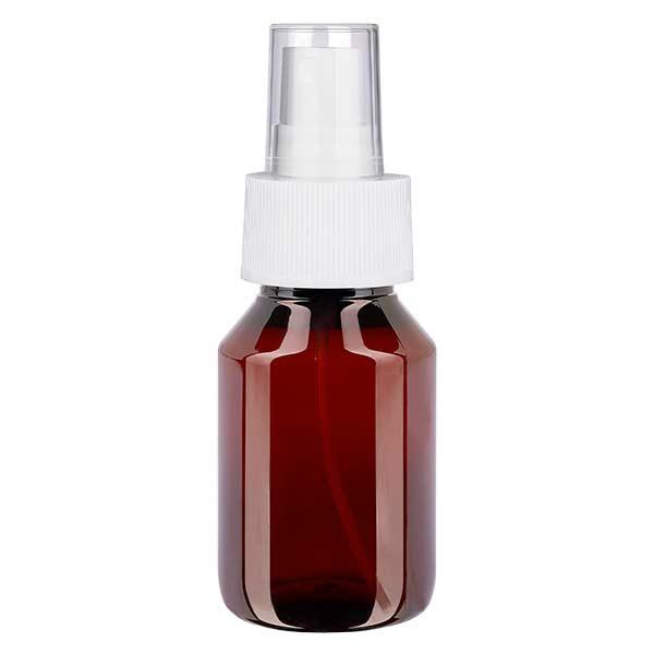50 ml PET medicijnfles met verstuiver wit GCMI 28/410 incl. dop transparant, standaard 50 ml PET medicijnfles met verstuiver wit GCMI 28/410 incl. dop transparant, standaard