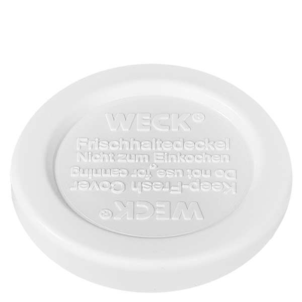 75ml tulpenglas met vershouddeksel WECK RR40 WECK vershouddeksel wit RR40 detailaanzicht met reliëfschrift voor 145 ml cilinderpot Vervangdeksel