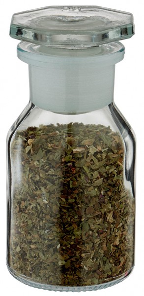 Idee voor een glazen kruidenpotje: schuine schouders nauwe hals 50 ml helder glas incl. glazen stop Idee voor een glazen kruidenpotje: schuine schouders nauwe hals 50 ml helder glas incl. glazen stop