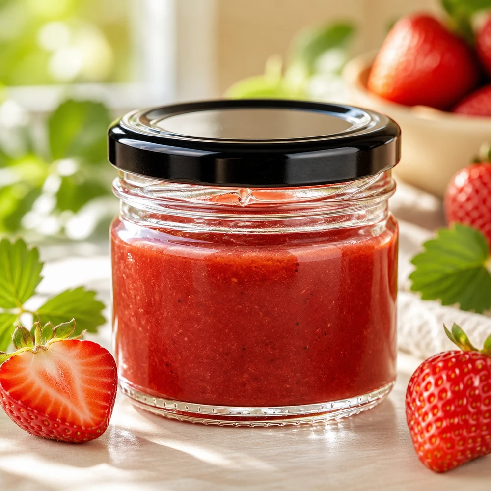 33 ml rond glazen potje + BasicSeal-deksel zwart UNiTWIST 33 ml rond glazen potje UniTwist met zwarte deksel, ideaal voor jam, smeersels en culinaire cadeautjes