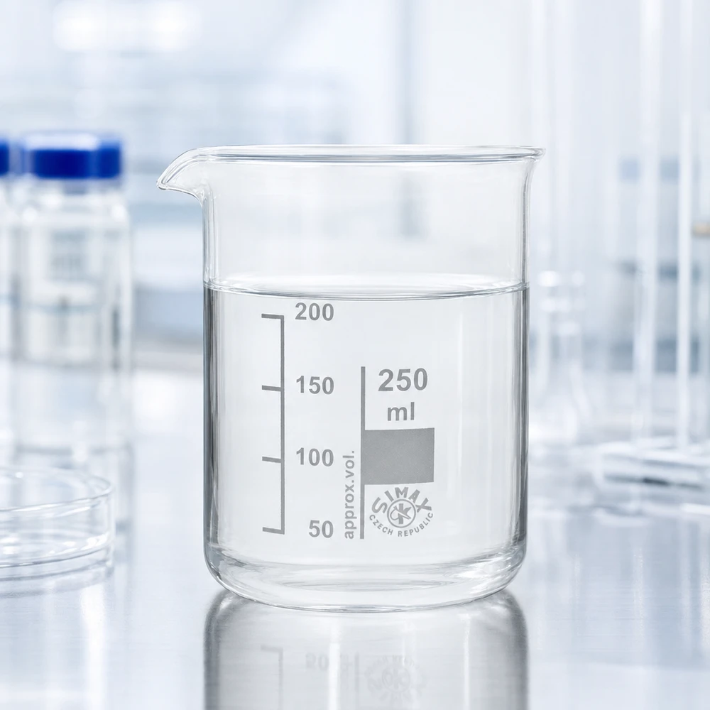 Transparant bekerglas van 250 ml gemaakt van robuust borosilicaatglas voor nauwkeurige metingen in het laboratorium en de keuken