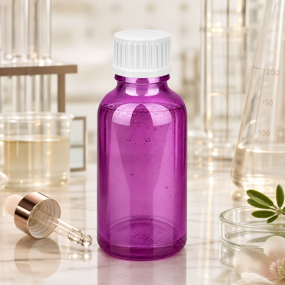 30ml (bol)fles. 3mm schenkring wit Standaard PurpleLine. UT18/30 Professionele 30ml violette glazen fles voor natuurlijke cosmetica en smaakmengsels