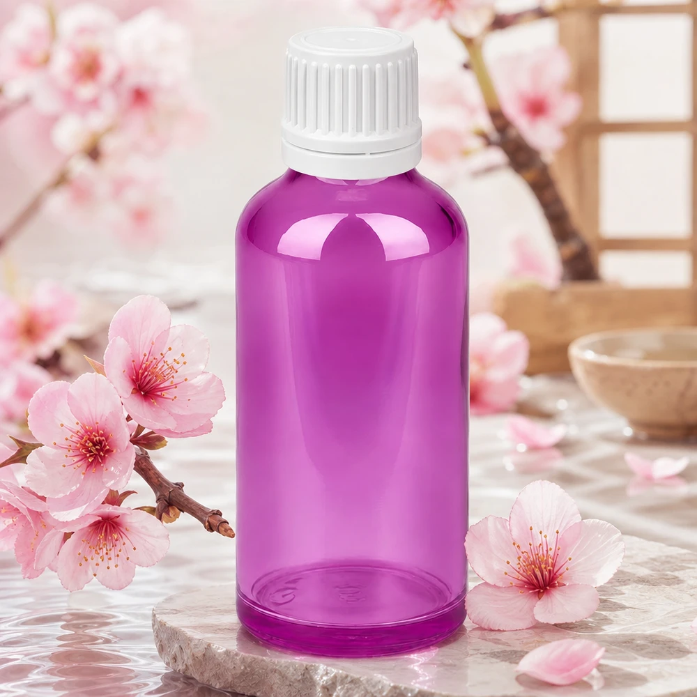Premium glazen fles 50ml met DIN 18 schroefdraad in violet voor professioneel gebruik