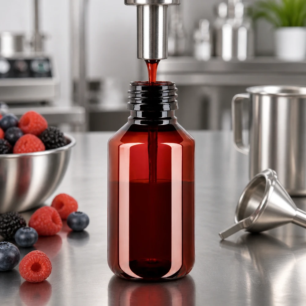PET fles 100ml PP28 zonder dop Amberkleurige PET-fles van 100 ml met PP28-hals, voor siroop en vruchtenpreparaten, zonder deksel