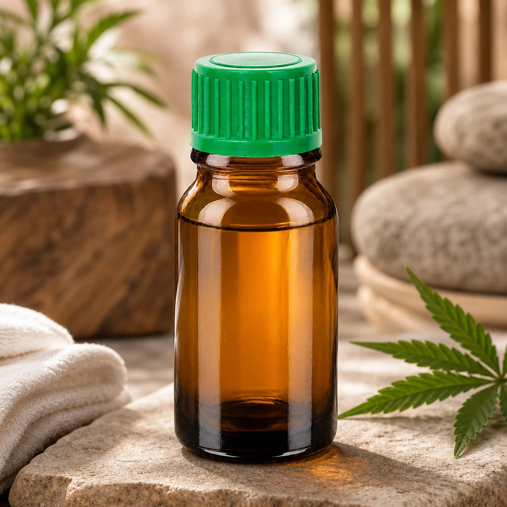 Compact 10ml glazen flesje bruin met groene druppelaar STD BrownLine voor op reis en onderweg