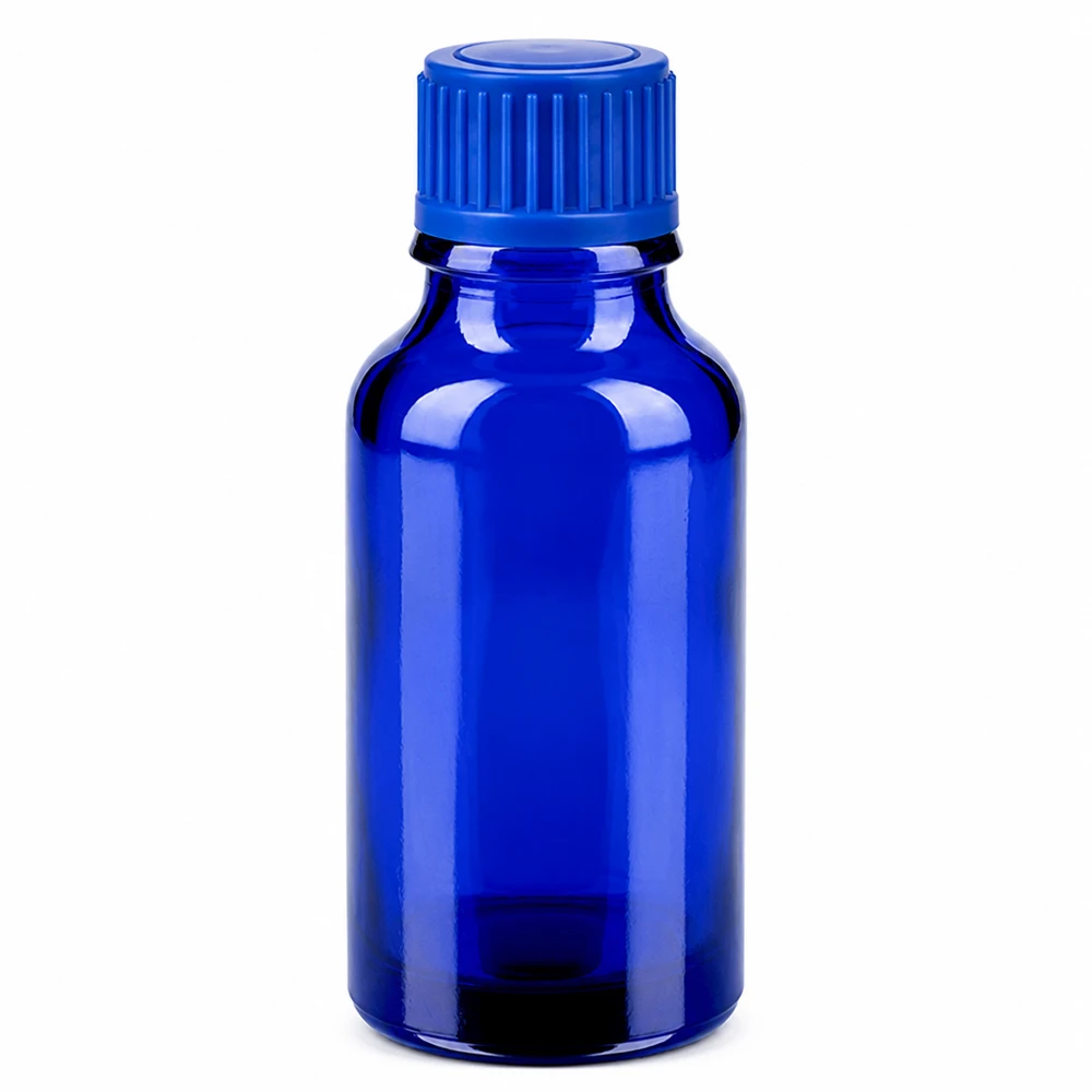 20ml blauw glazen flesje met 11mm schroefdop voor essentiële oliën en essences