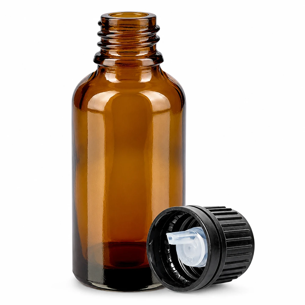 Hoogwaardige 30ml amberkleurige glazen fles met druppelaar voor Bach bloemen en kruidenextracten