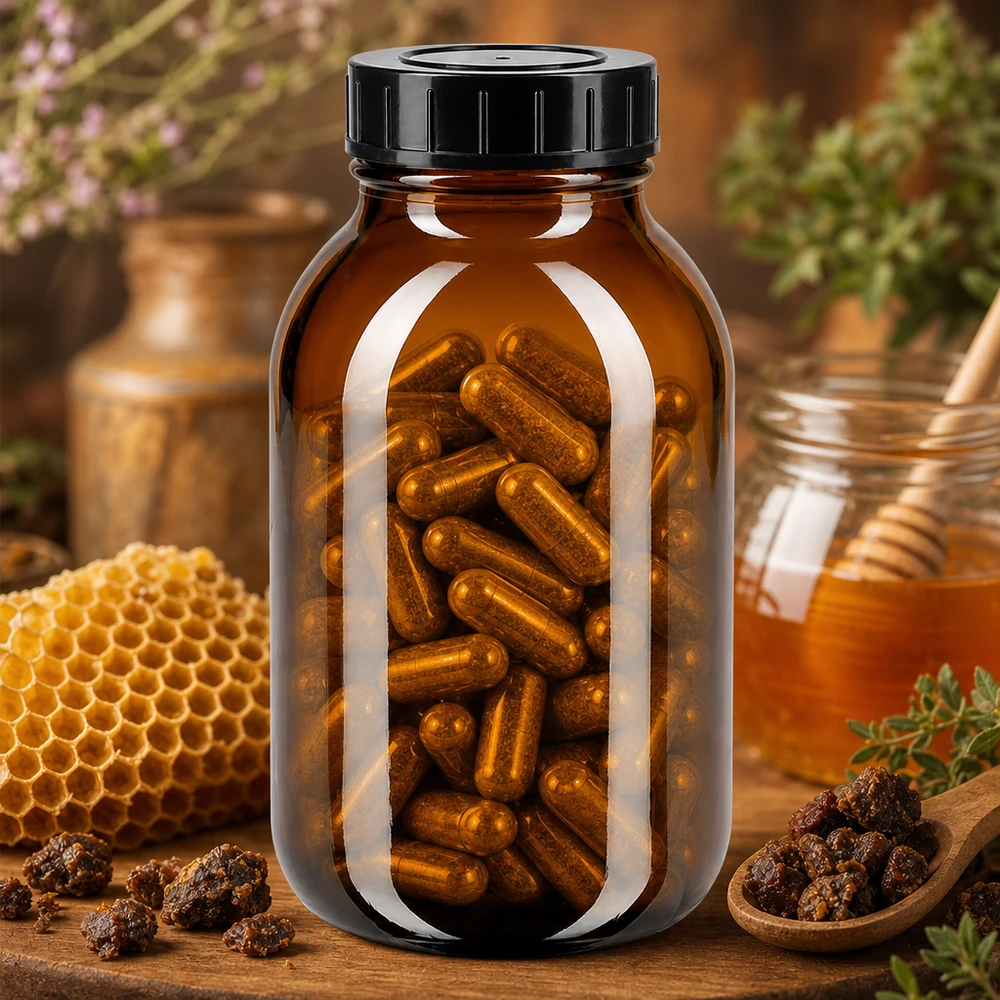 Glazen fles van 500 ml in elegant bruin met brede opening voor gemakkelijk vullen en legen