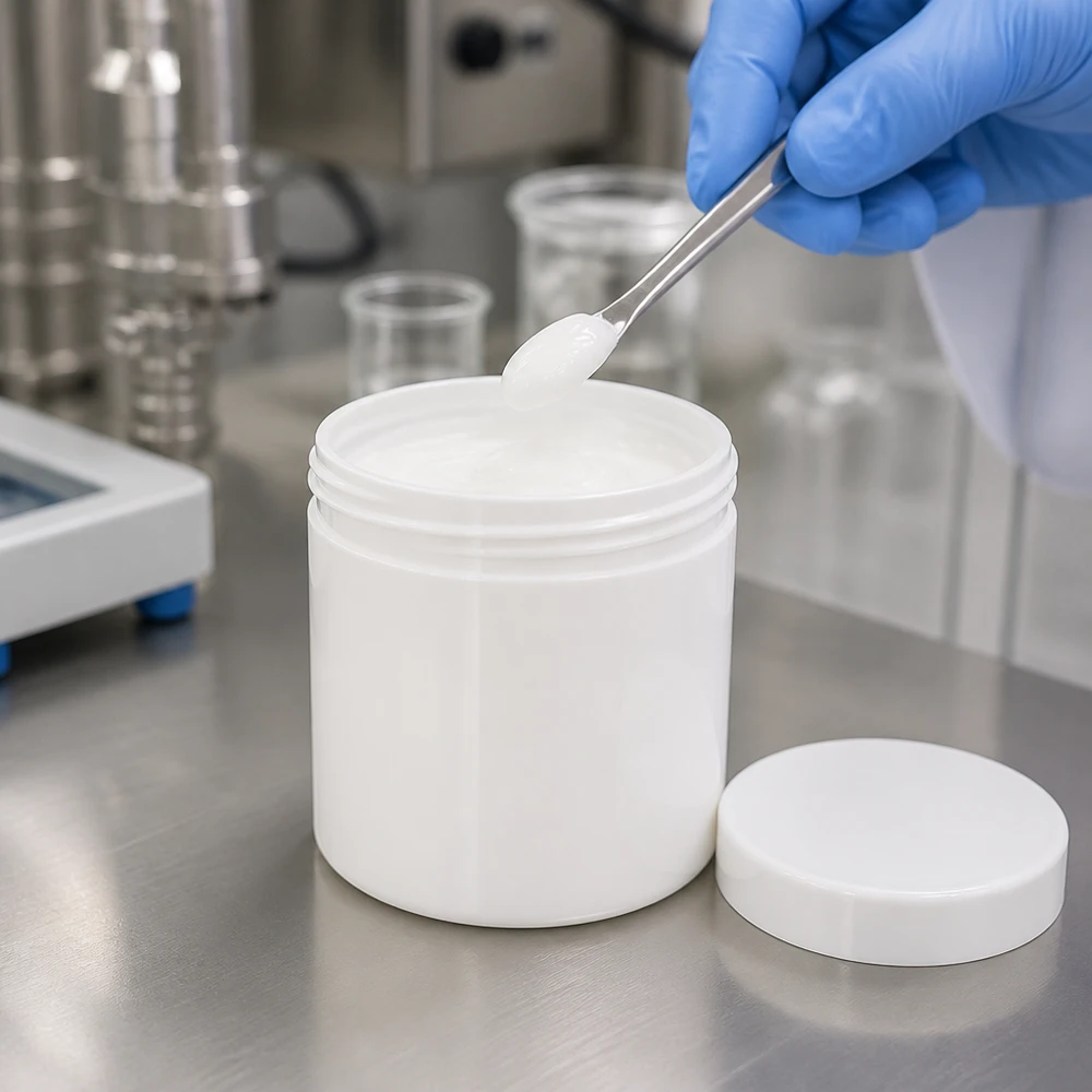 Zalfpot 10 g wit met schroefdeksel wit (PP) Witte kunststof pot van 10 g met platte schroefdop voor het afvullen van zalven