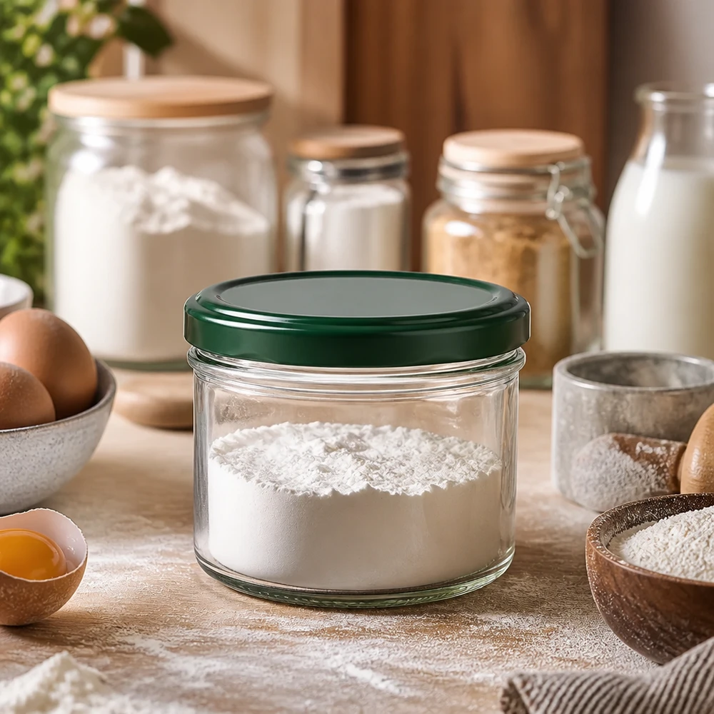 230ml cilindrische pot met BasicSeal deksel groen UNiTWIST Meelopslag in 230 ml cilinderpot met groen deksel - luchtdicht bewaren van bakingrediënten en keukeningrediënten