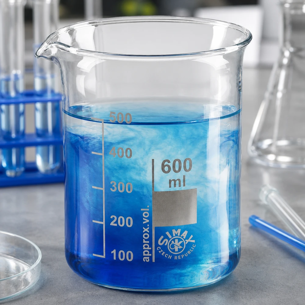 Hittebestendig bekerglas 600 ml met lage vorm gemaakt van robuust borosilicaatglas voor laboratoriumtoepassingen