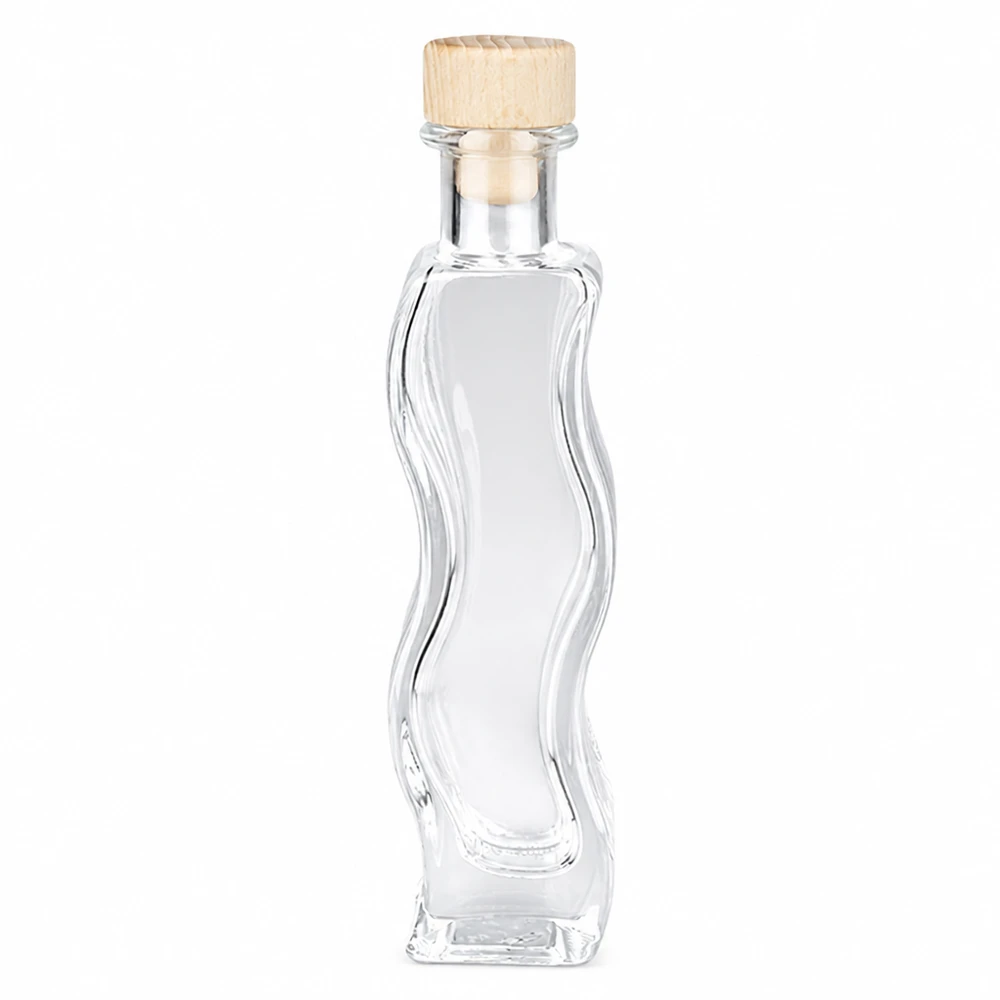 100ml glazen fles Melissa met houten handvat kurk UNiTWIST gebogen vorm lege transparante decoratieve fles