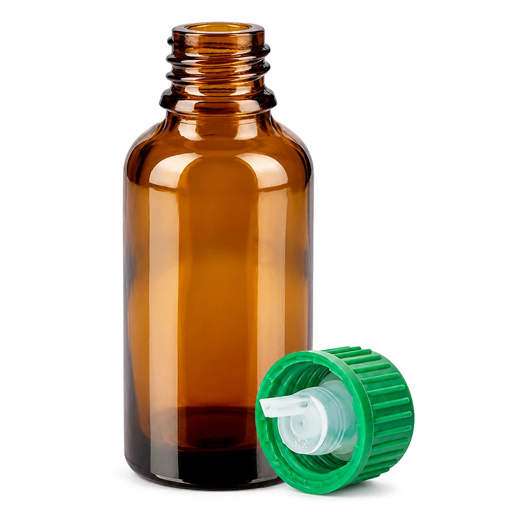 30ml Druppelflesje 0.8mm groen STD BrownLine UT18/30 Hoogwaardige glazen fles van 30 ml met groene druppeldop voor cosmetica en aromatherapie