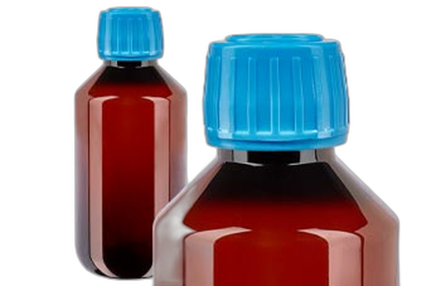 Bruine PET medicijnfles met blauwe dop