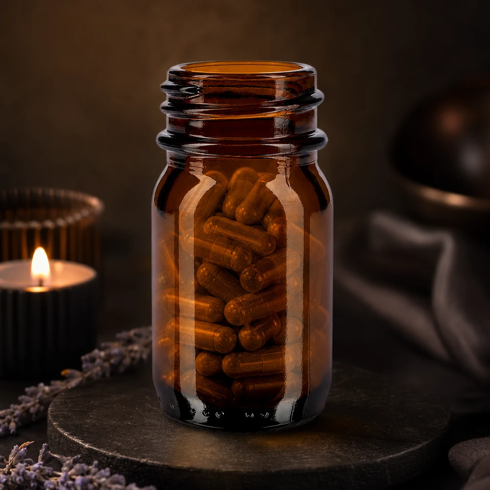 Compacte 30ml fles met wijde hals gemaakt van hoogwaardig amberkleurig glas voor dagelijks gebruik