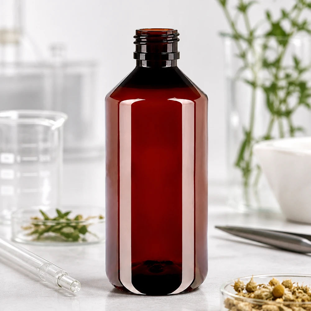 PET-fles met brede hals, 1000 ml, bruin, met originele sluiting voor natuurgeneeskundige producten
