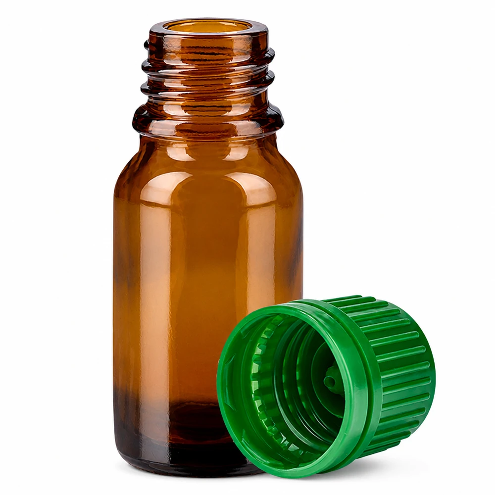 10ml glazen flesje bruin met groen deksel ideaal voor doe-het-zelf cosmetica en natuurlijke producten
