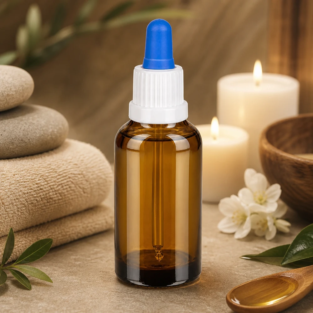 30ml pipetfles wit/blauw OV BrownLine UT18/30 30ml apothekersflesje bruin met witte draad UT18/30 voor veilig opbergen