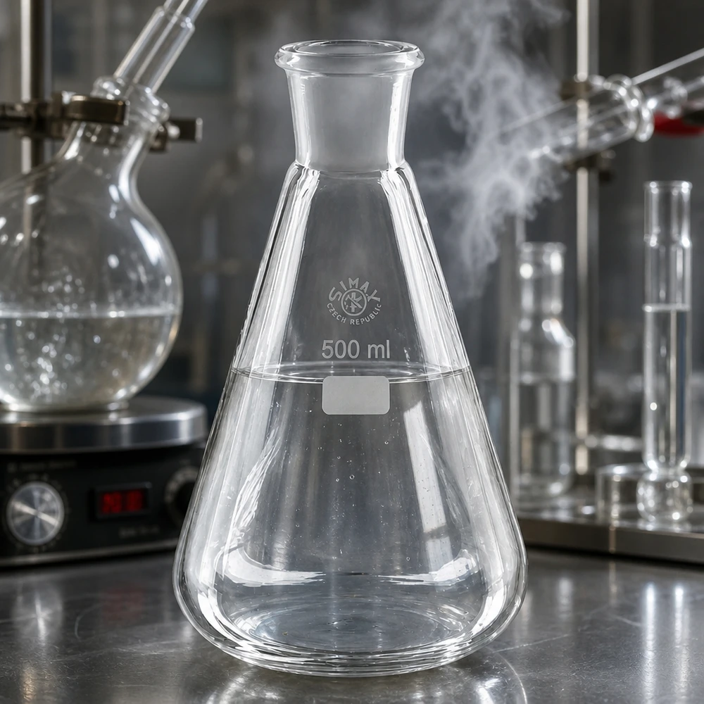 Steriliseerbare glazen kolf van 500 ml met standaard gemalen 29/32 voor onderzoek en analyse