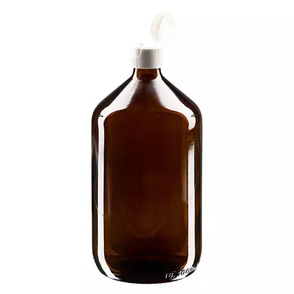 1000ml Euro-medicijnfles / siroopfles bruin met witte klapsluiting 1000ml Euro-medicijnfles / siroopfles bruin met witte klapsluiting