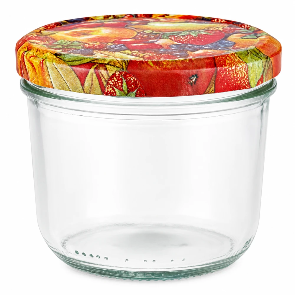 230ml bekers met BasicSeal deksel Fruit decor UNiTWIST Lege 230ml mason jar met kleurrijk fruit deksel BasicSeal voor jam en conserven