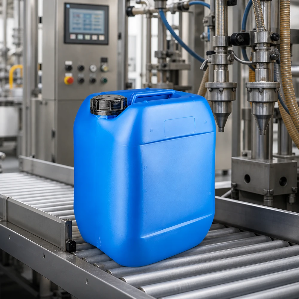 Canister 10 liter blauw met schroefdop OV Stapelbare kunststof jerrycan van 10 liter, blauw, met OV-deksel voor transport en opslag