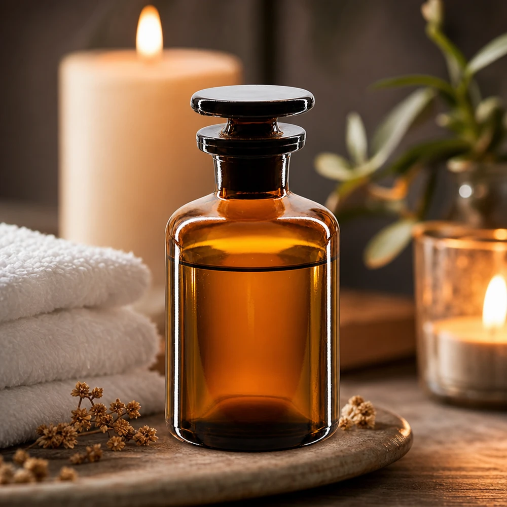 Lichtbestendige fles 50 ml, ronde schouders, bruin glas, smalle hals, voor tincturen en extracten