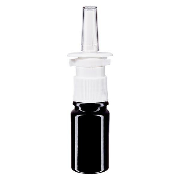 Fles van violet glas 5 ml met neusverstuiver wit Fles van violet glas 5 ml met neusverstuiver wit