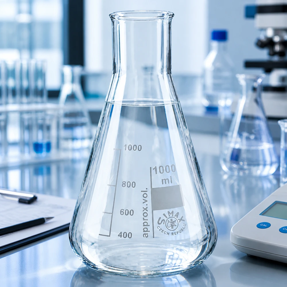 Erlenmeyer 300ml wijde hals borosilicaat met afgeronde rand