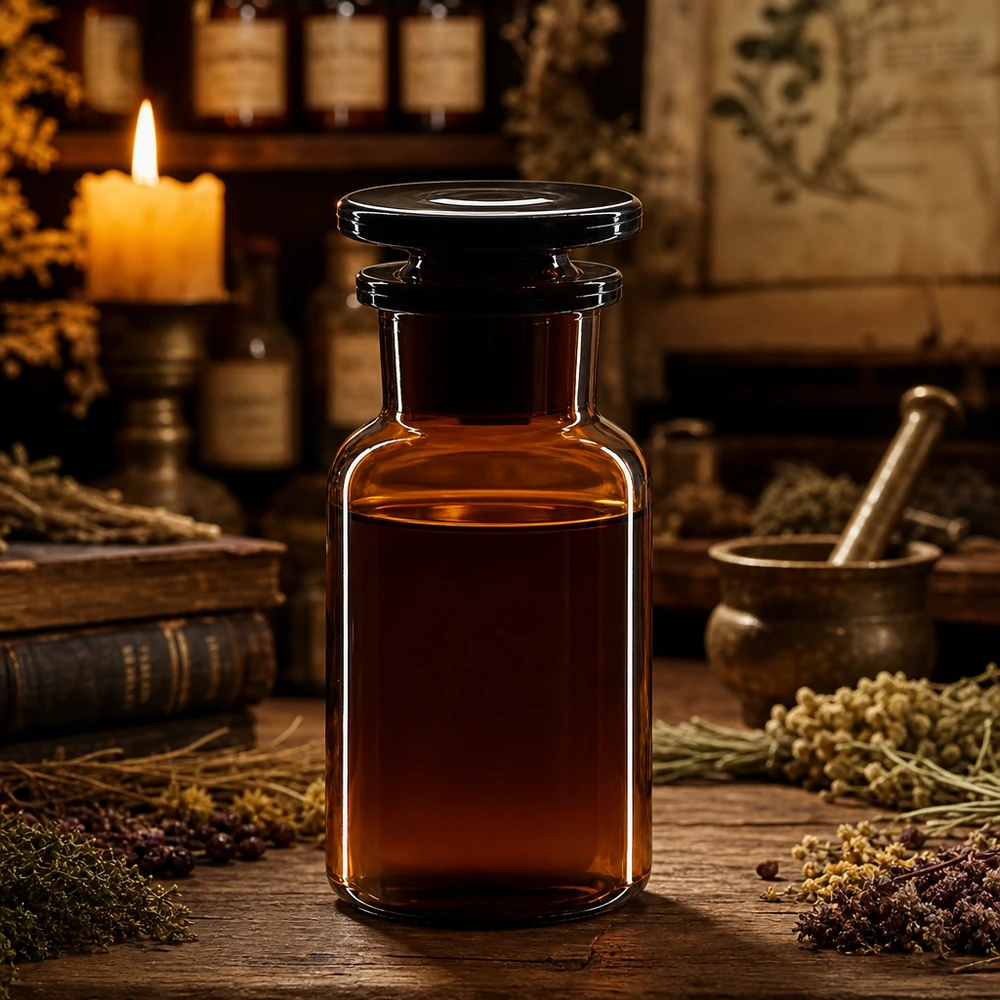 Vintage apothekersfles, bruin, 100 ml, met brede hals en glazen dop