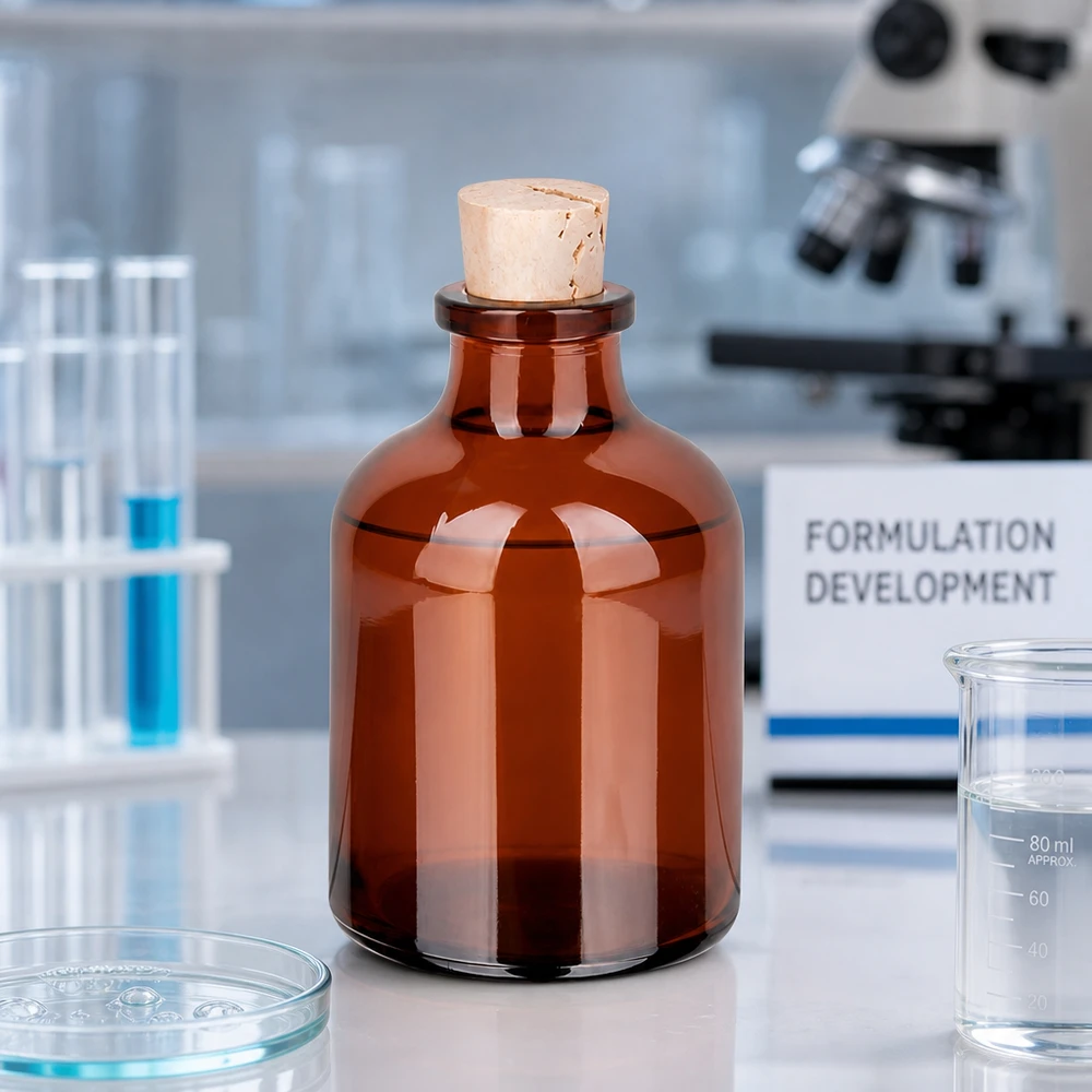 Injectiefles bruin glas 50ml met kurk 11/14mm Kompakte Braunglasflasche mit Korken 14mm Höhe für pharmazeutische Anwendungen
